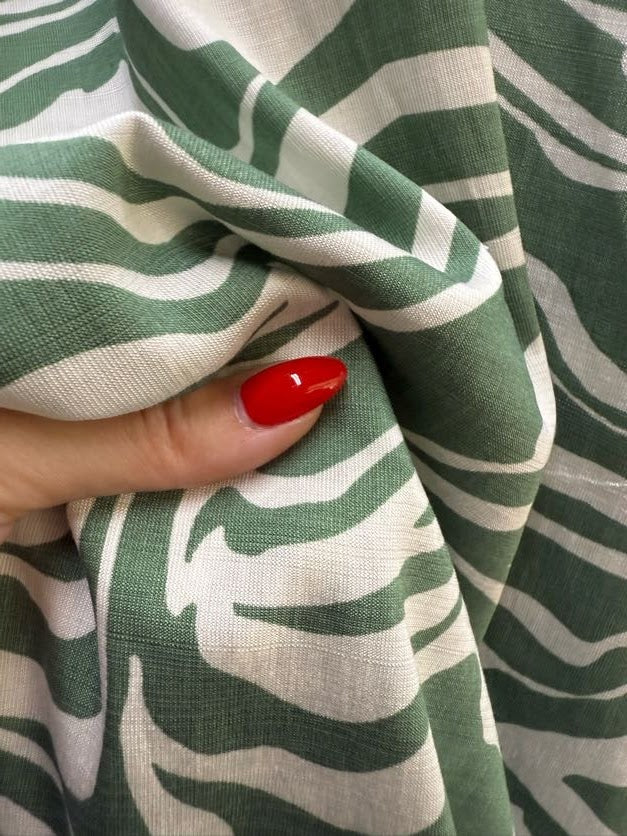 Sage Green White Zebra Animal Print Rayon Faille Woven "Grassy Zebra"