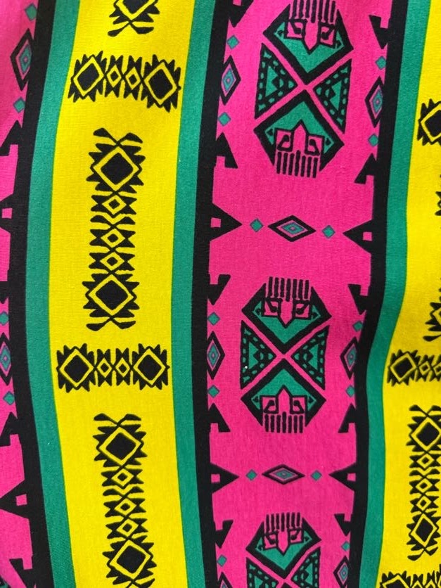 Yellow Pink Green Black Geometric Stripe Vintage Cotton Jersey Knit "Bold Lines"