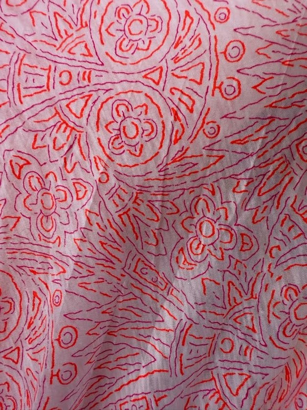 Pink Purple Orange Line art Floral Neon Cotton Jersey Knit " POP Zentangle"