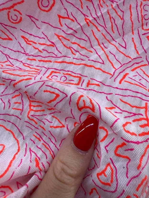 Pink Purple Orange Line art Floral Neon Cotton Jersey Knit " POP Zentangle"