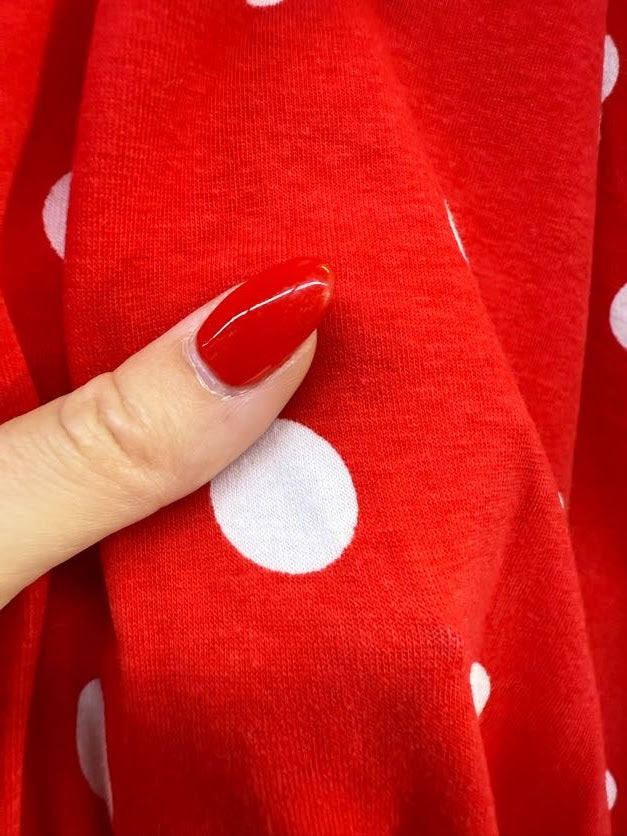 Red White Polka Dot Vintage Cotton Jersey Knit "Minnie's Dots"