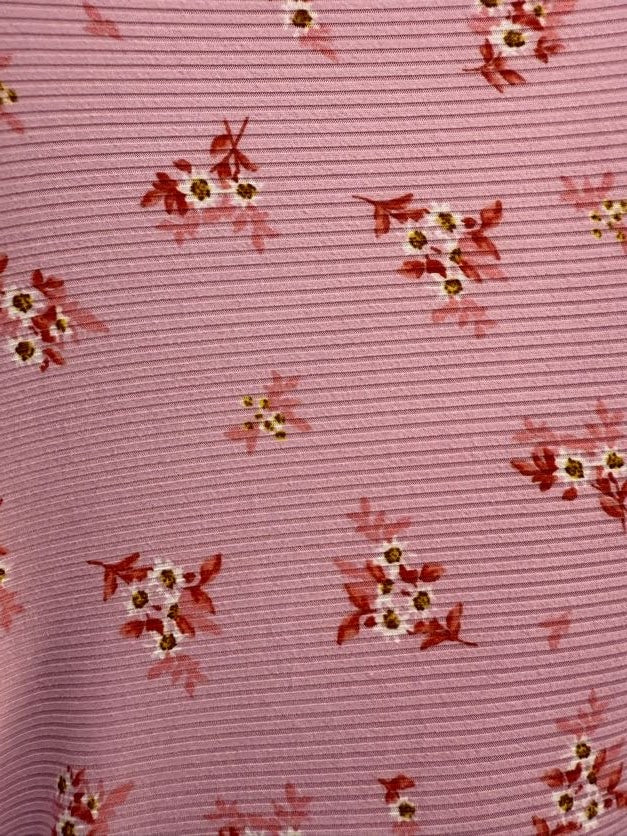 Pink Red White Yellow Floral Rib Polyester Spandex Knit "Planted in Pink"