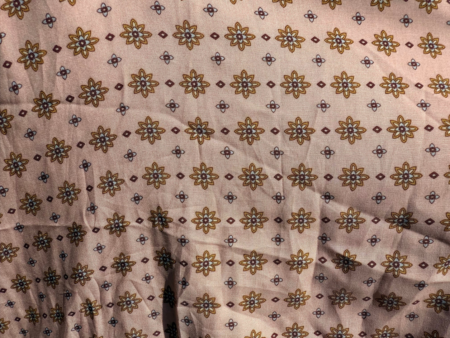 Light Pink Gold Blue Brown Ditsy Floral Geometric Print Rayon Challis Woven "Rosemilk Daisy"