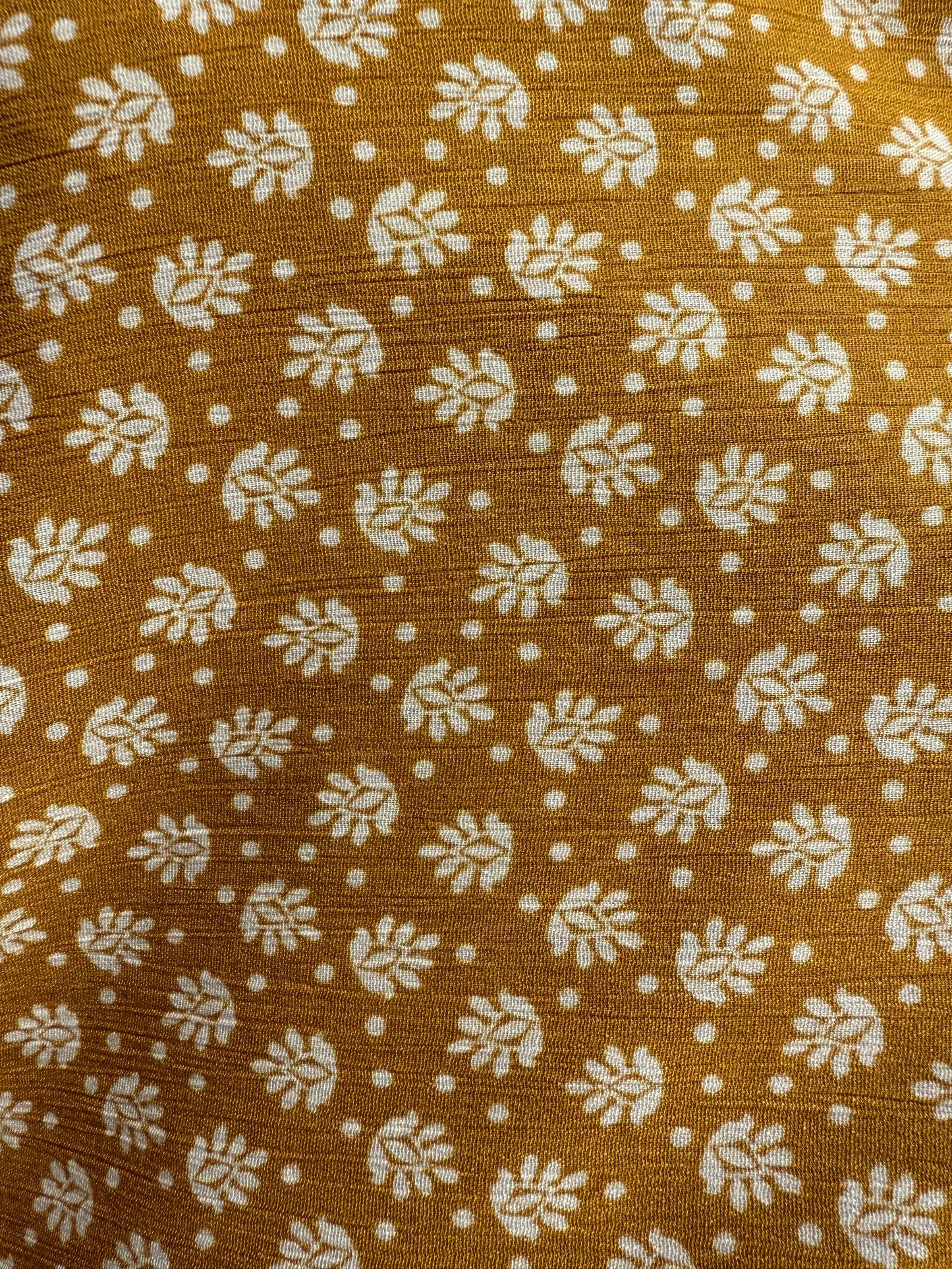 Mustard White Leaf Dot Boho Rayon Crepe Woven "Golden Leaf"