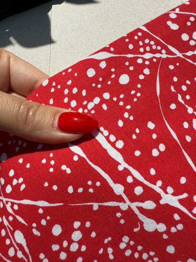Red White Splatter Paint Vintage Cotton Poplin Woven "Spilled Pollock"