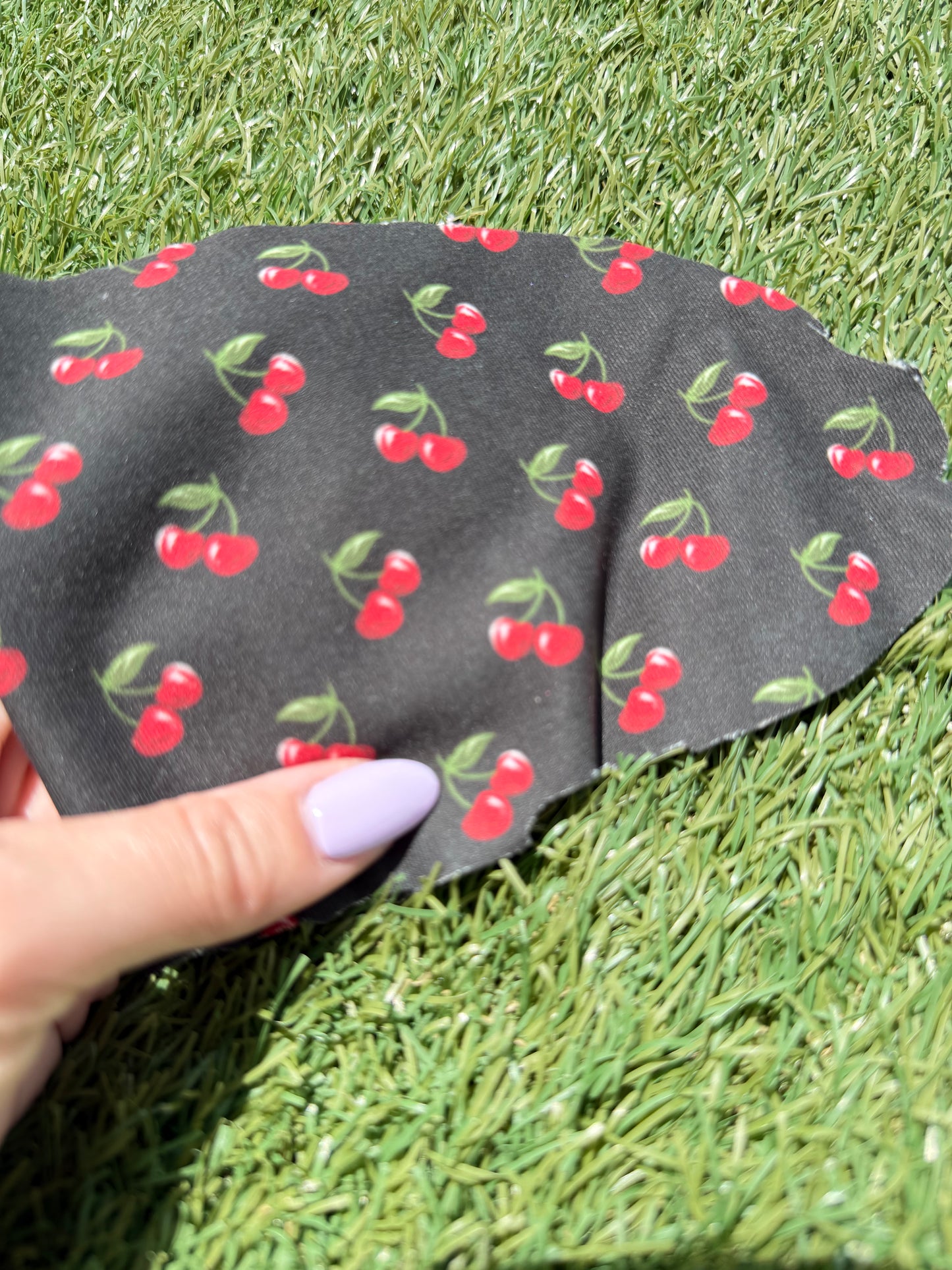 Black Red Cherry Print Nylon Spandex Swim Knit "Sweet Splash"