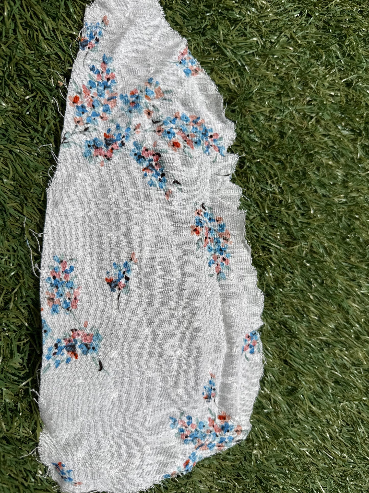 White Blue Pink Floral Swissdot Rayon Crepe Woven "Blanca Blooms"
