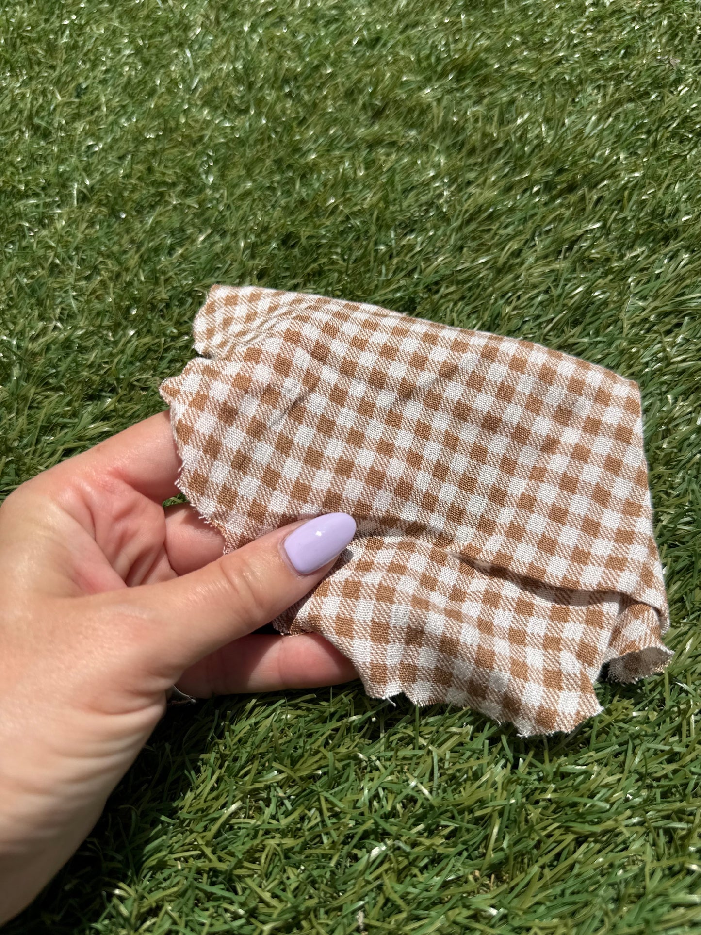 Taupe White Gingham Plaid Rayon Crepe "Donna"