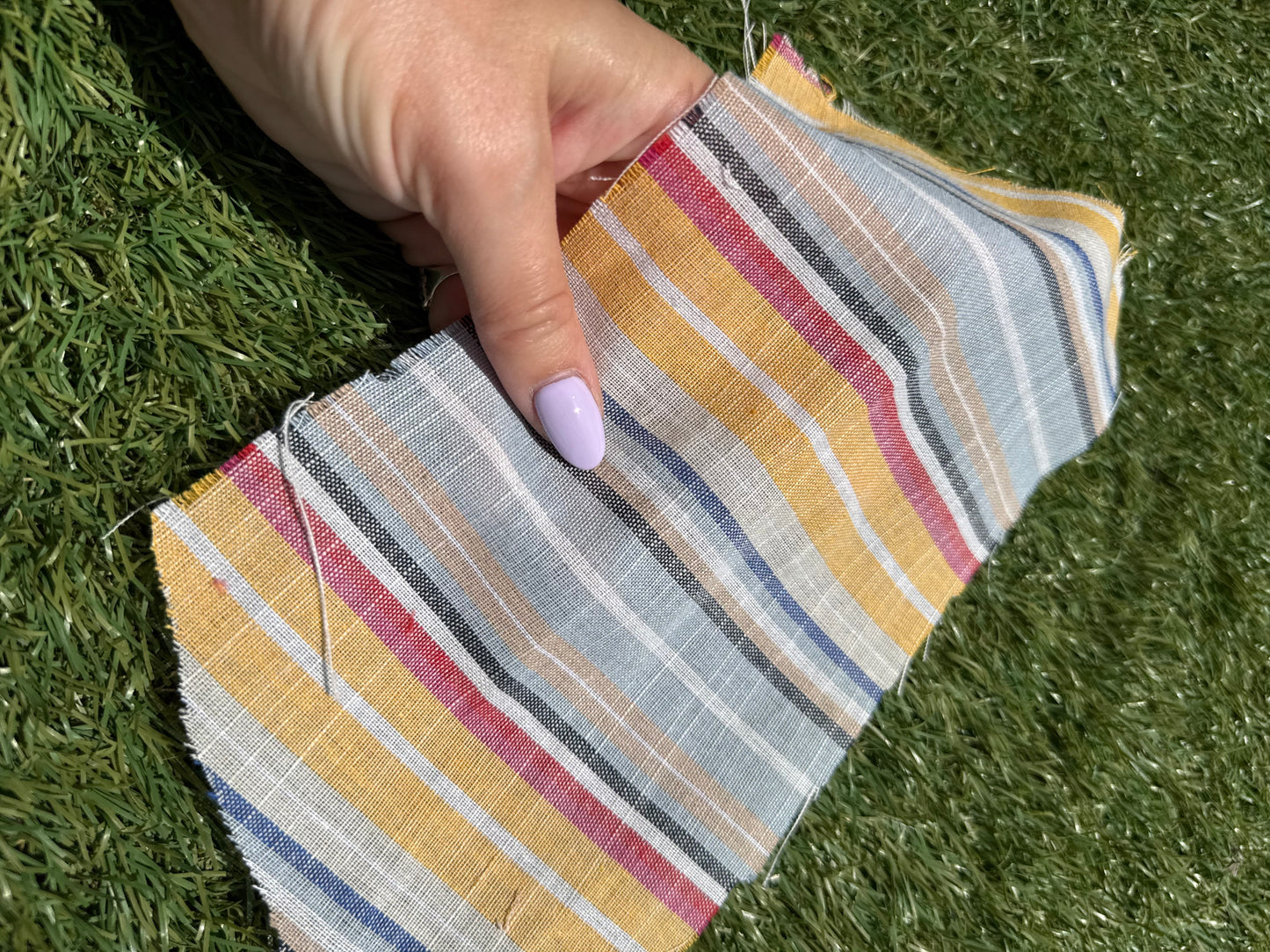Blue Yellow Blue Red Vertical Stripe Cotton Gauze Woven "Pismo Beach"
