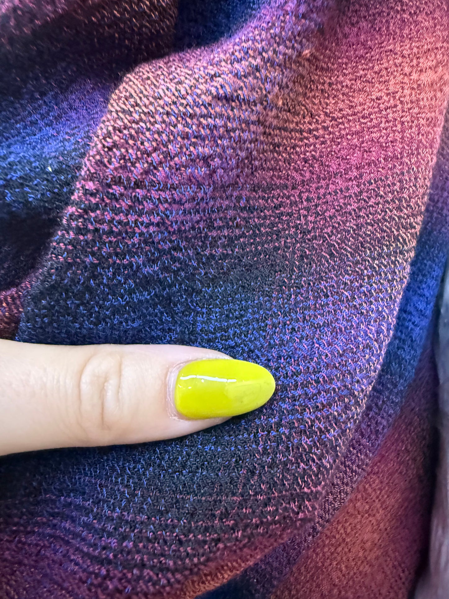 Pink Yellow Blue Black Purple Orange Faded Plaid Textured Rayon Crepe Woven "Bleary Sunset"