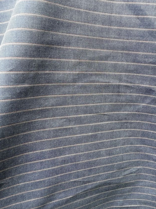 White Orange Blue Stripe Cotton Oxford Chambray Woven "Saddle Stitch"