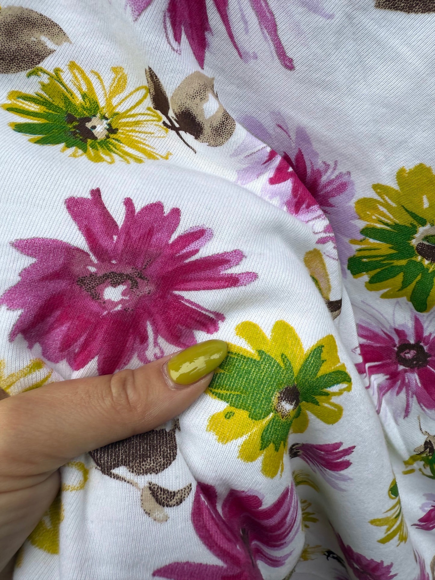 Purple Green Brown White Floral Vintage Cotton Jersey "Crazy Daisy"
