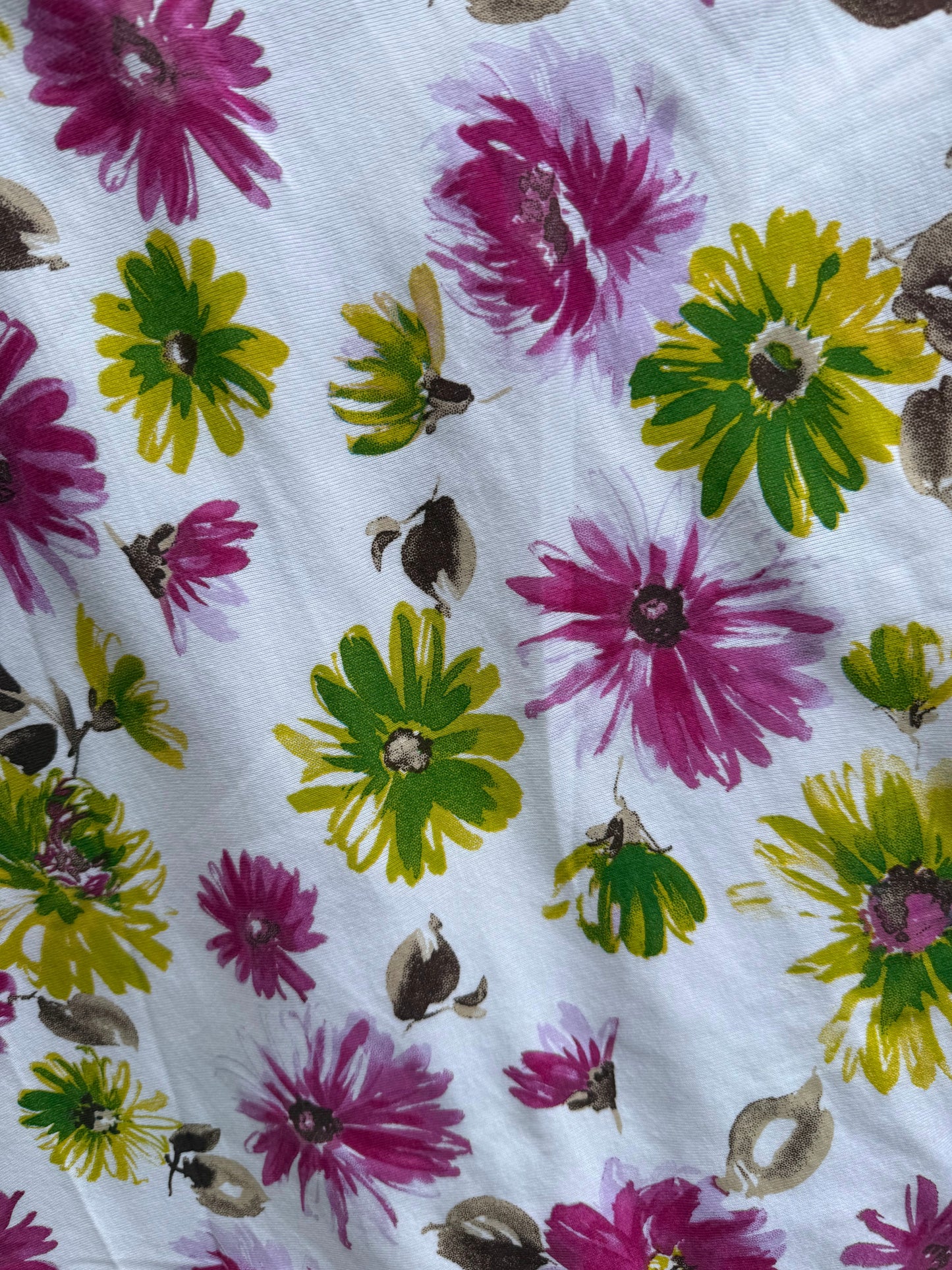 Purple Green Brown White Floral Vintage Cotton Jersey "Crazy Daisy"