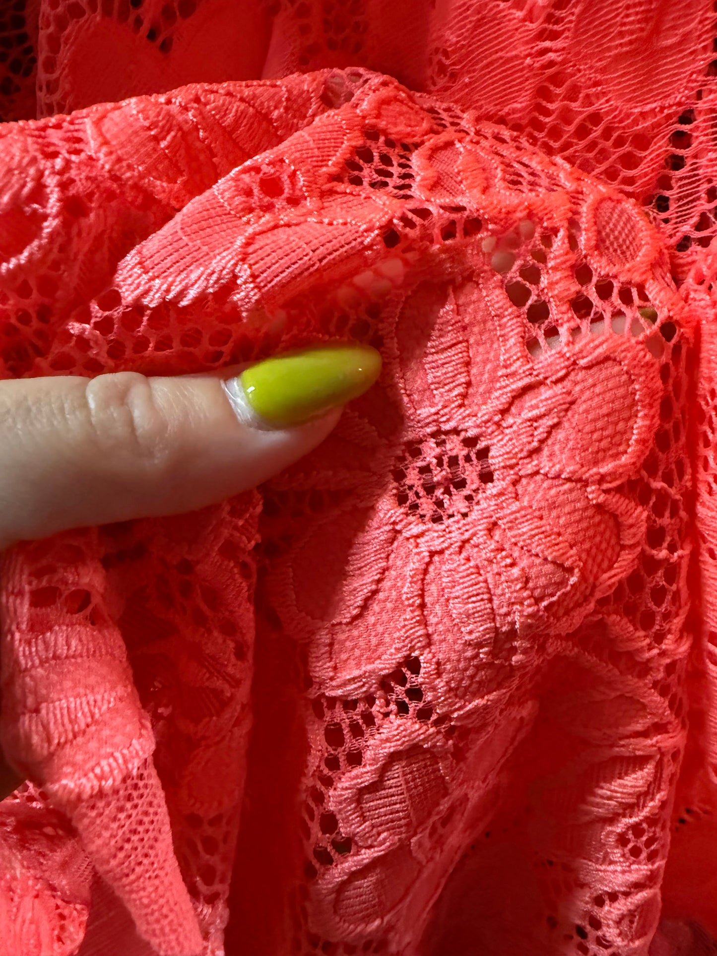 Neon Coral Floral Lace Polyester Spandex "Neon Nance"