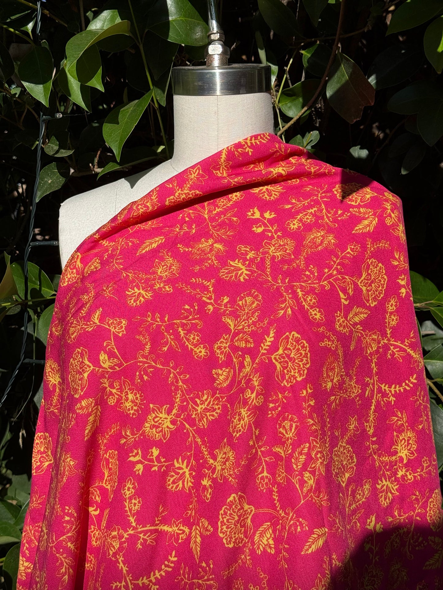 Fuchsia Magenta Pink Yellow Boho Floral Print Rayon Challis Woven "Bali Bound"