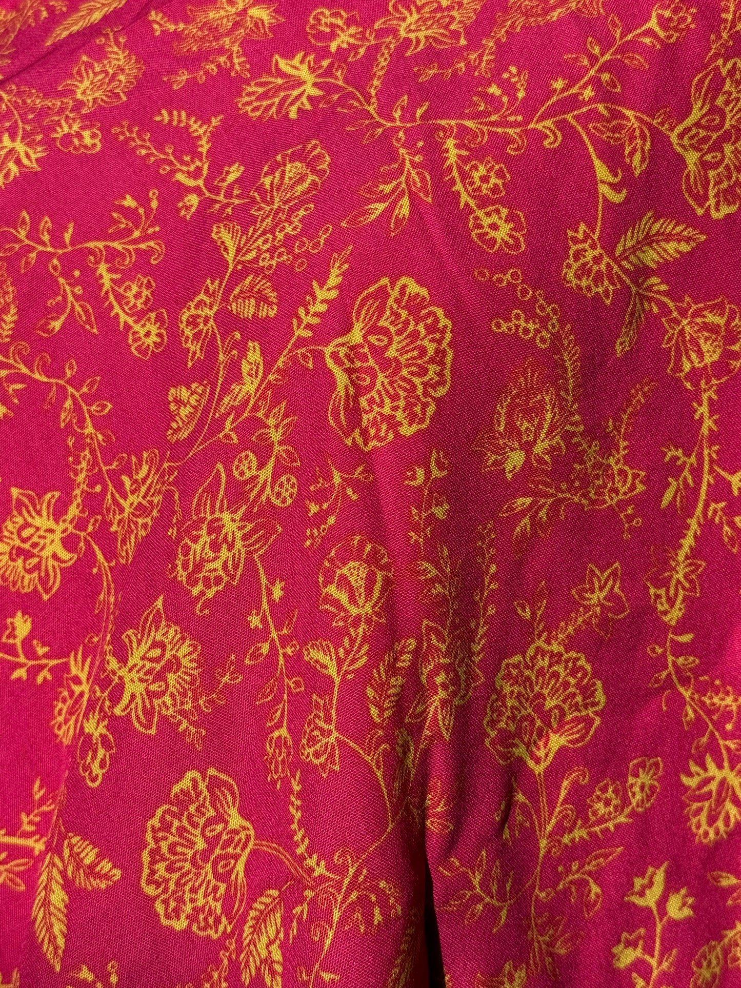 Fuchsia Magenta Pink Yellow Boho Floral Print Rayon Challis Woven "Bali Bound"