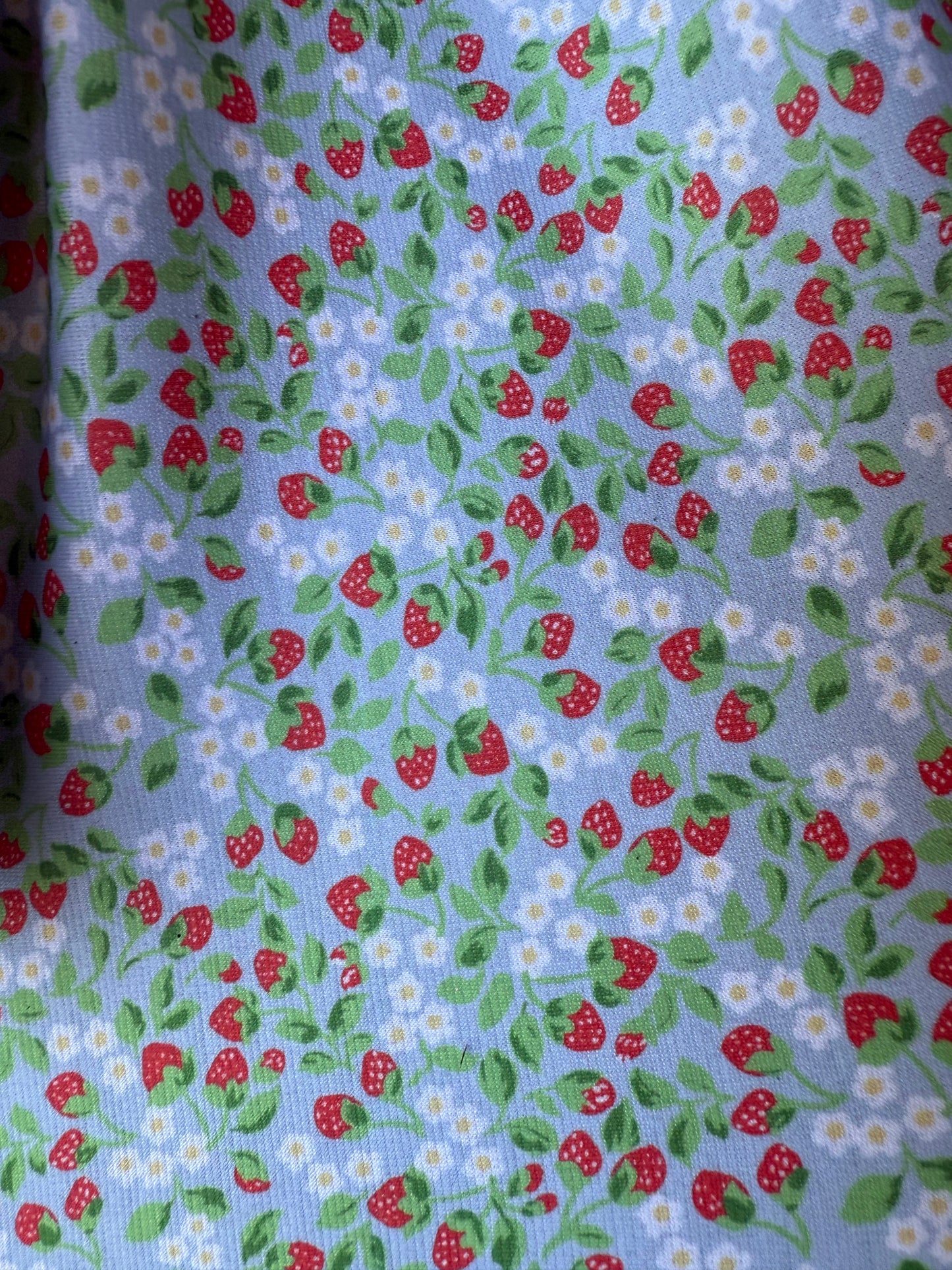Red White Green Yellow Blue Floral Strawberry Print Polyester Spandex Ponte "Strawberry Patch"