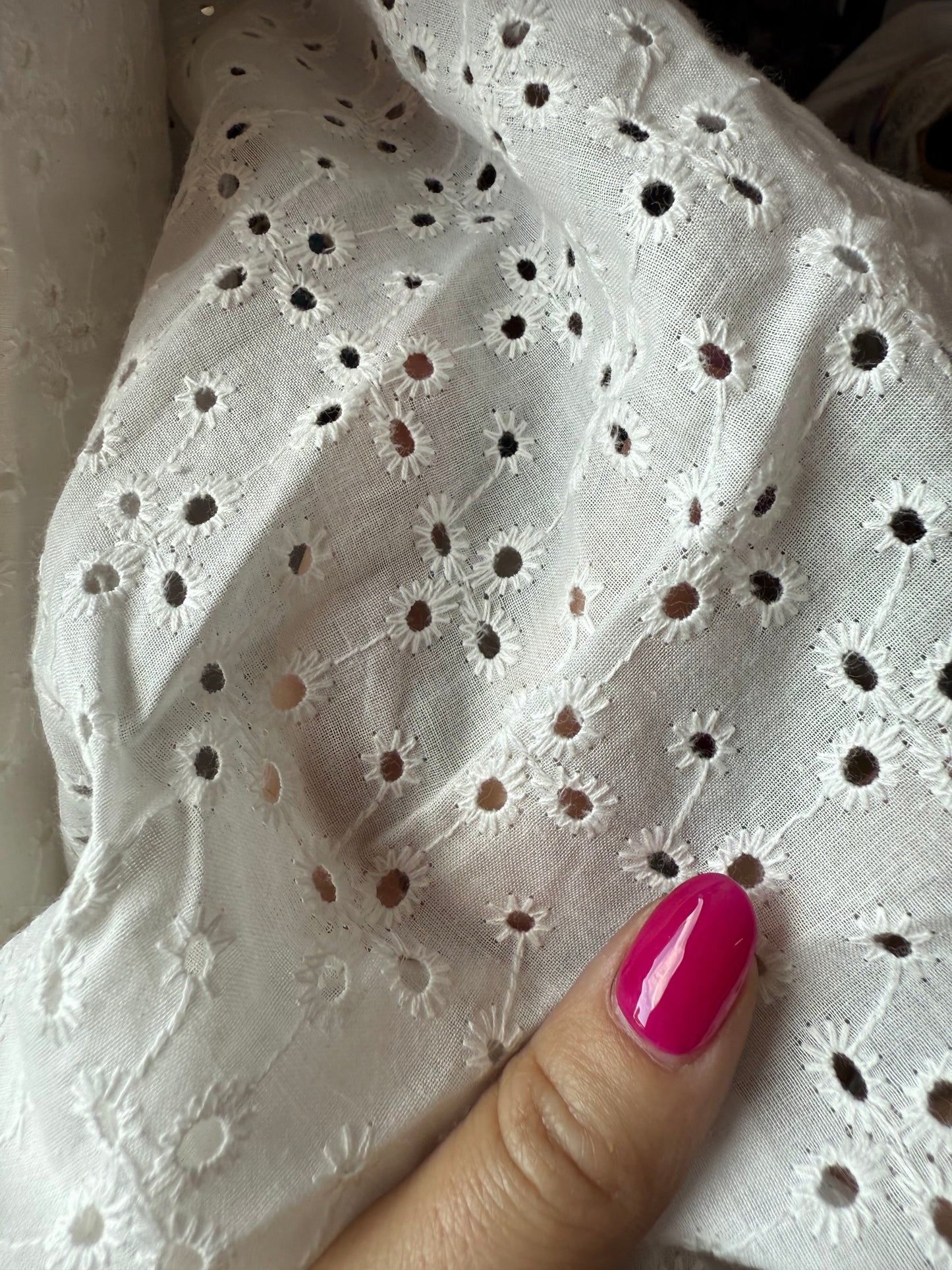 White Floral Eyelet Cotton Voile "Clover Threads"