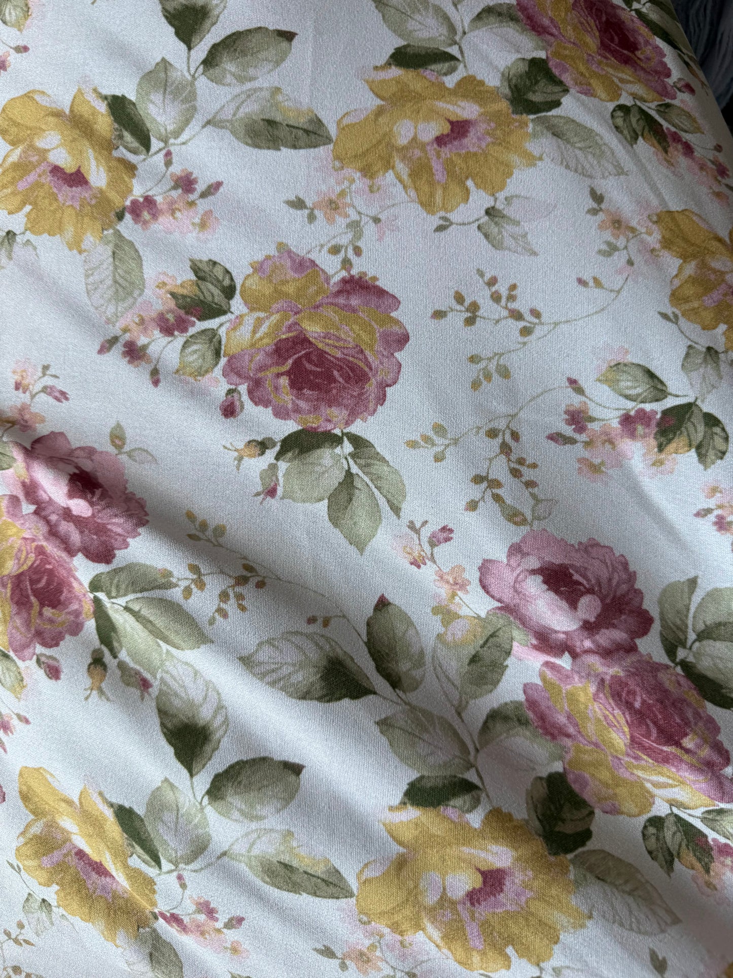 Dusty Pink Yellow Green White Floral Polyester Woven "Aquarelle Blooms"