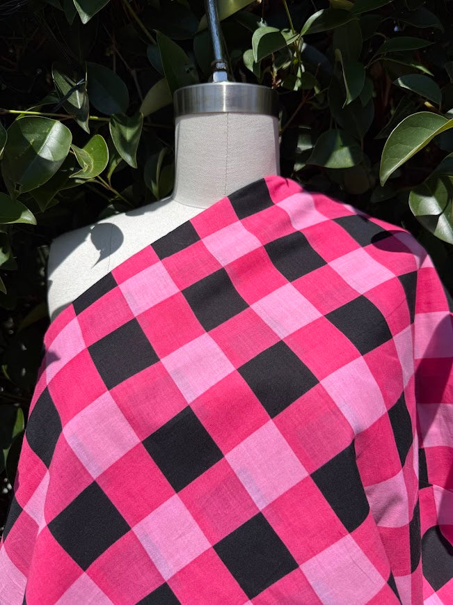 Pink Black Large Gingham Sheer Vintage Cotton Voile "Pink Cadillac"
