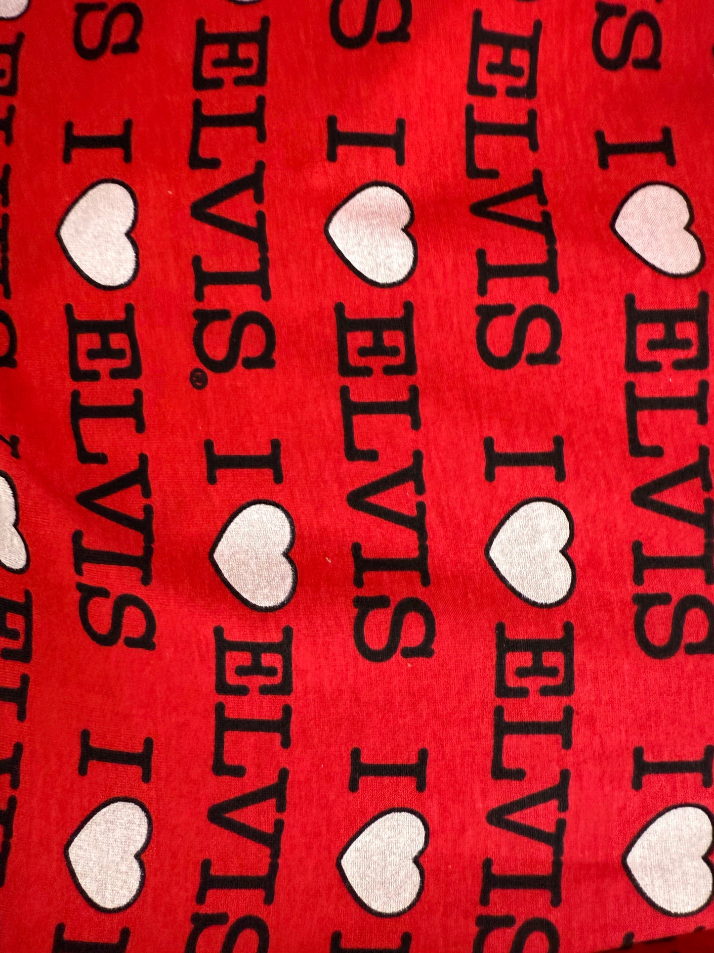 Red White Black Heart "I love Elvis" text print Cotton Spandex "Love of "The King"