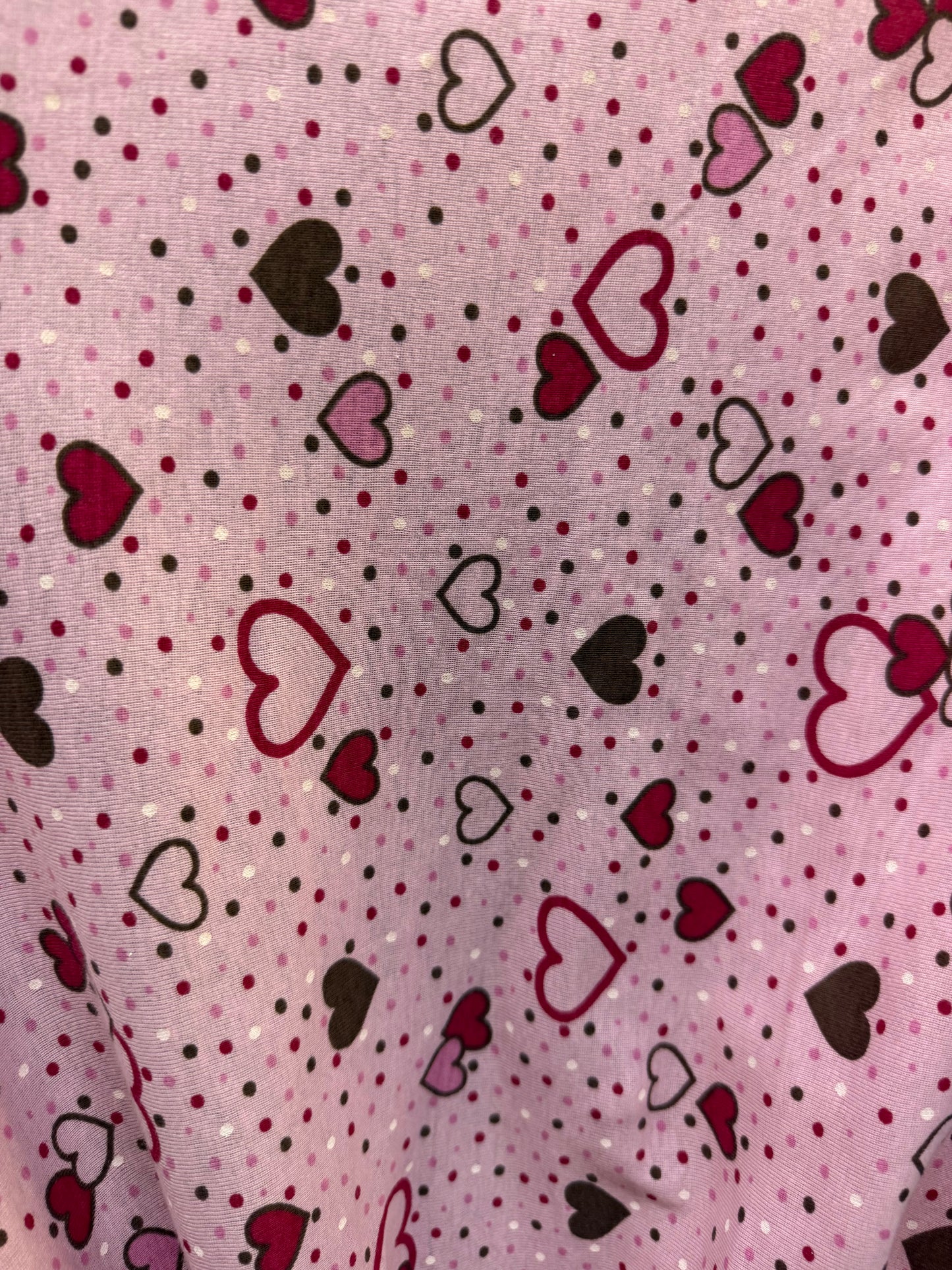 Pink Red Brown White Hearts Small Dots Vintage Cotton Jersey "Bubble up in Love"