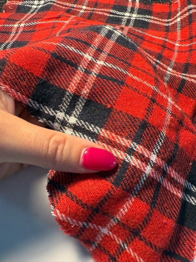 White Red Black Plaid Cotton Flannel "Brawny "