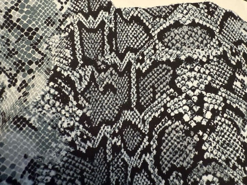Black White Gray Abstract Snake Animal Print Polyester Crepe "Snakeskin Impressions"