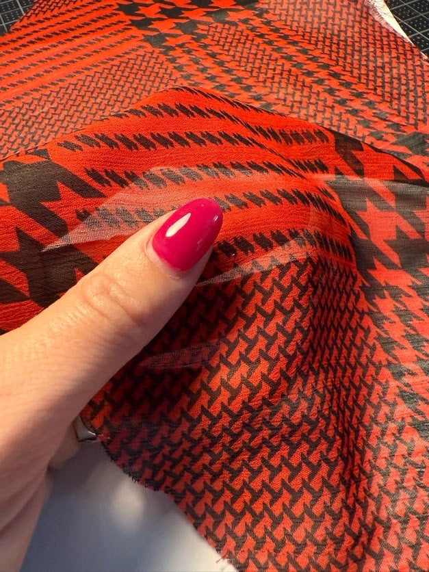 Black Red Mixed Sized Houndstooth Print Sheet Polyester Chiffon "Set List"