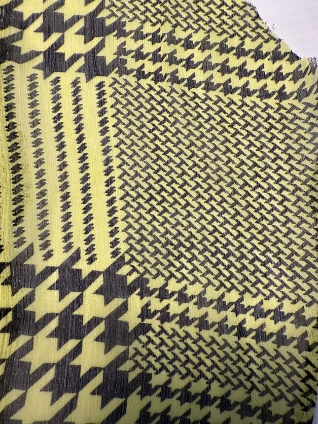 Black Neon Yellow Mixed Sized Houndstooth Print Sheer Polyester Chiffon "Neon Stars"