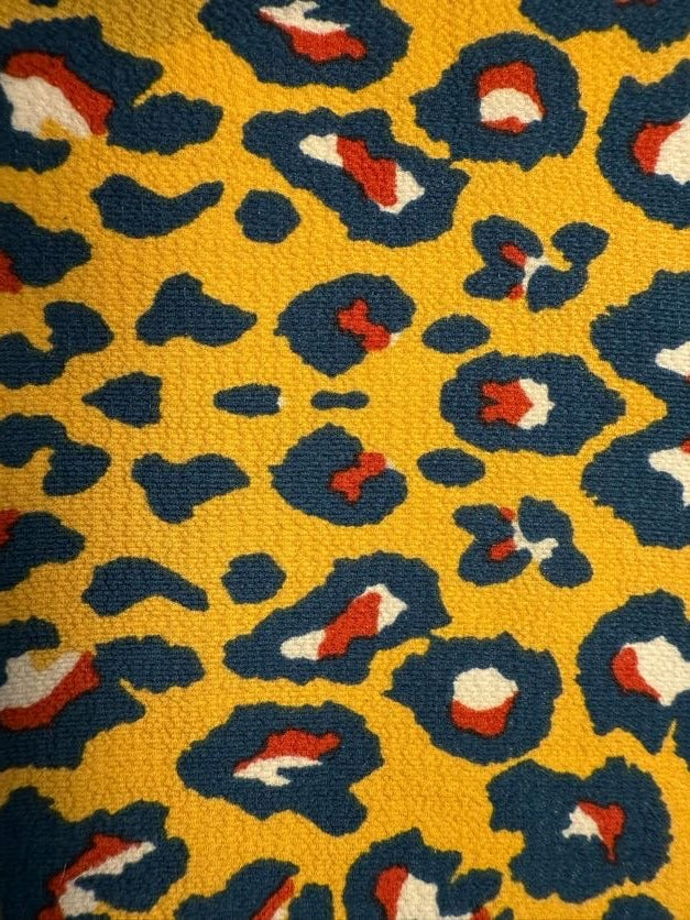Yellow Navy Red Cream Leopard Print Polyester Crepe "Wild Cat"