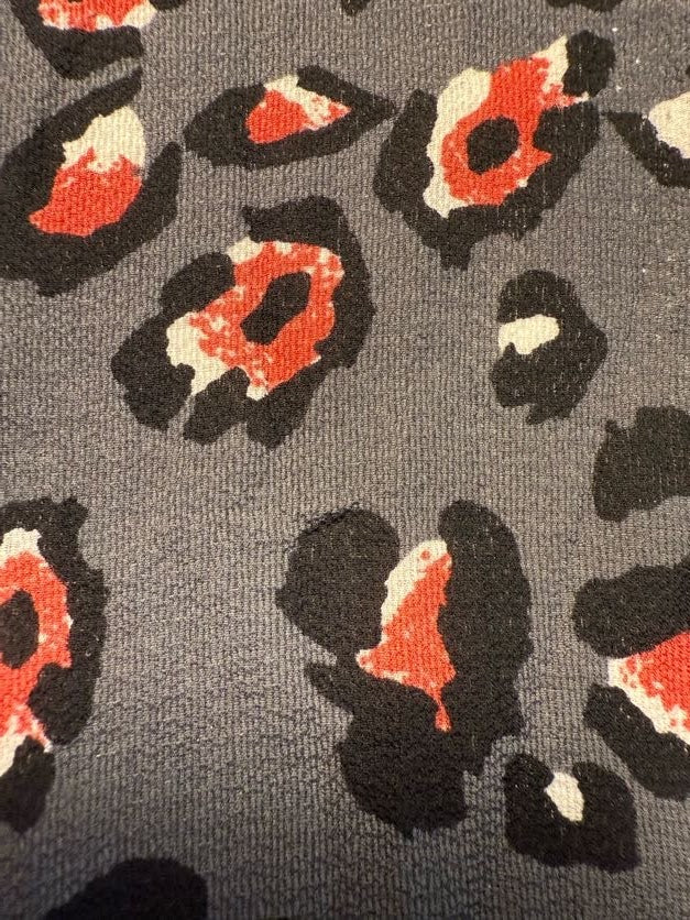 Gray Black Red White Leopard Print Polyester Crepe "Red Eye Jungle"