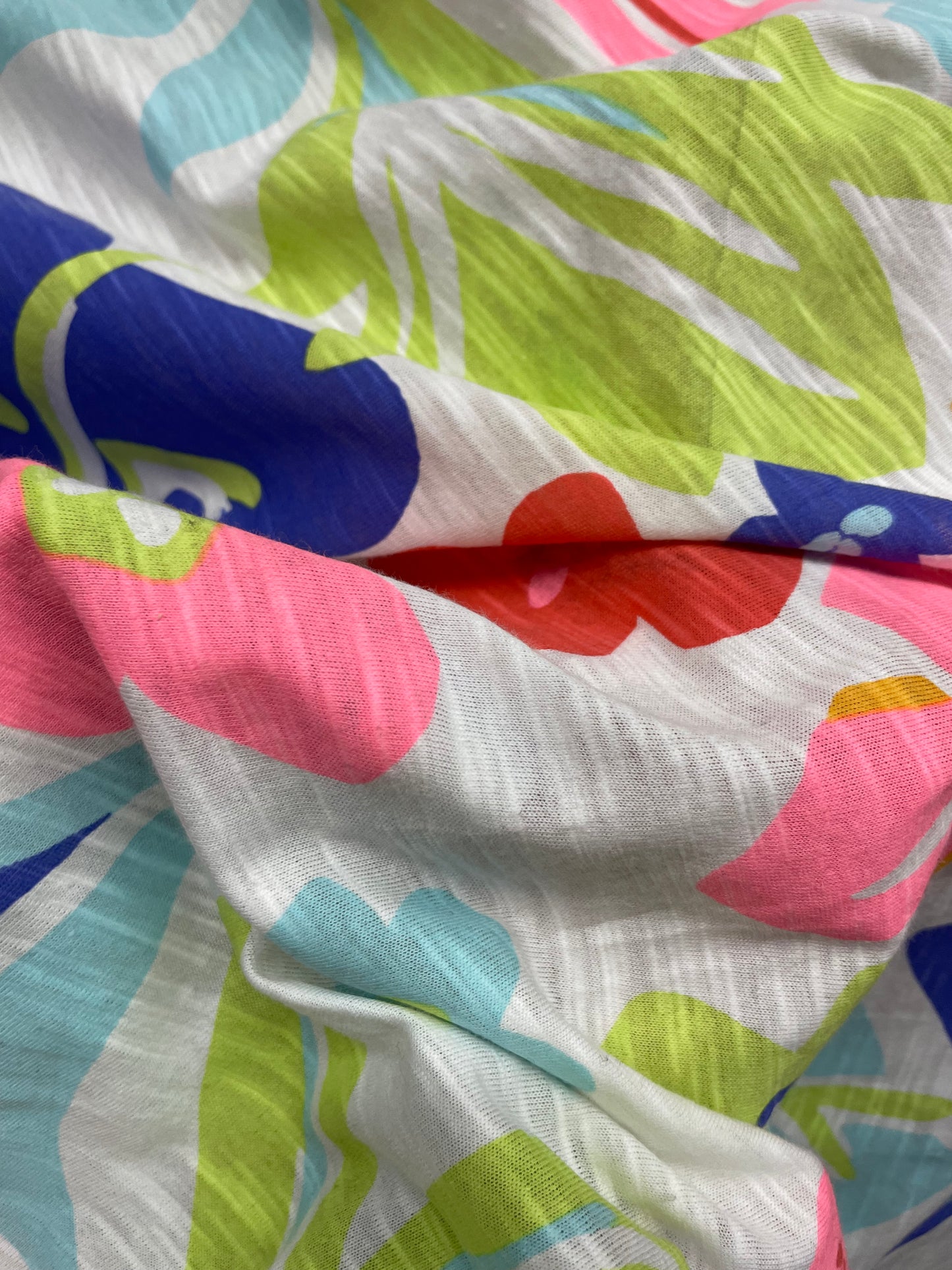 Neon Plants Tropical Jungle Leaf Print Slub Cotton Jersey "Neon Plant Party"
