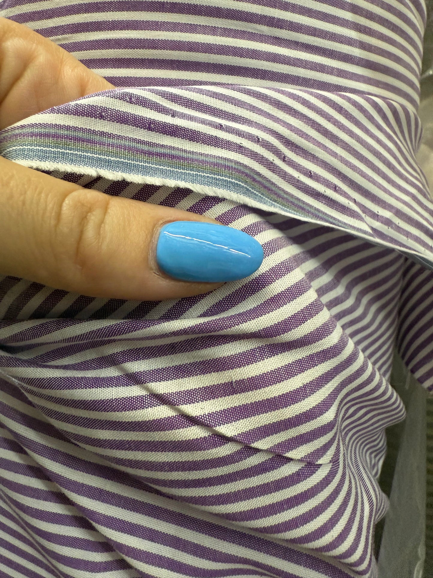 White Purple Thin Stripe Cotton Spandex Poplin Shirting "Very Purple"