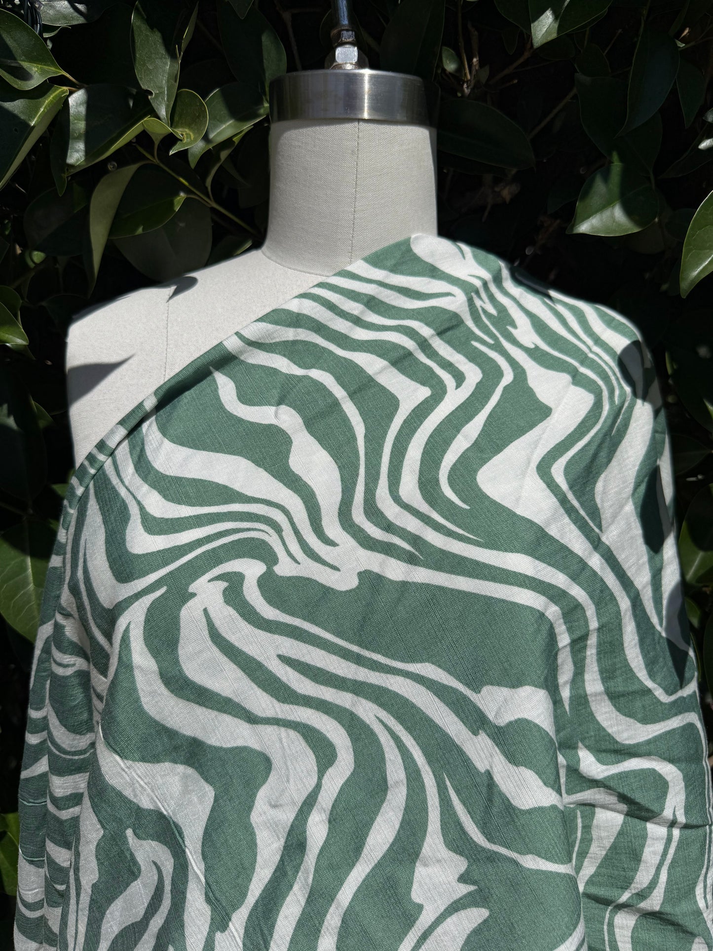 Sage Green White Zebra Animal Print Rayon Faille Woven "Grassy Zebra"