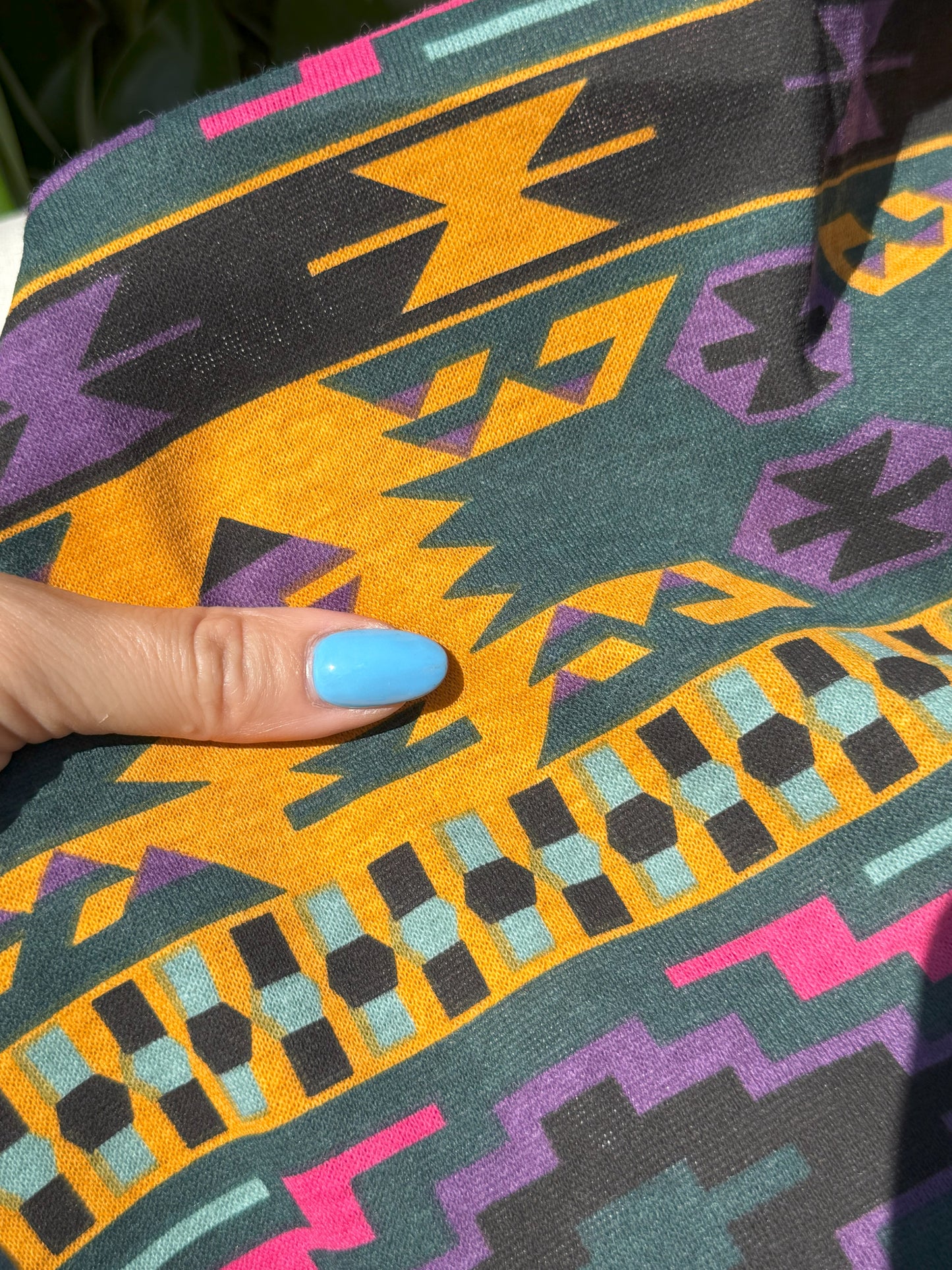 Yellow Purple Pink Blue Geometric Southwestern Vintage 90s Cotton Jersey "Stargaze Cactus"