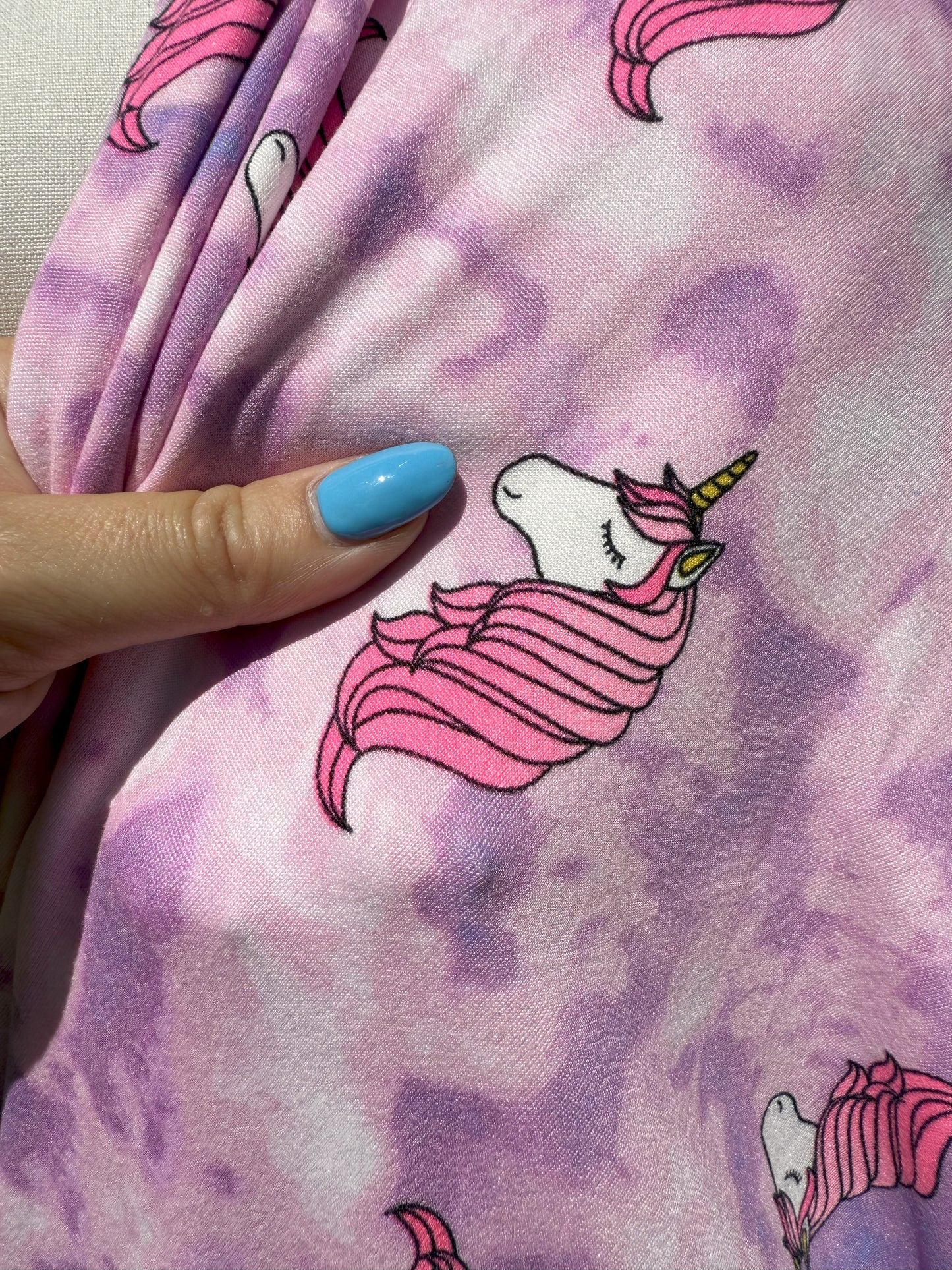 Purple Pink White Yellow Tie-dye Unicorn Animal Polyester Spandex Jersey Knit "Pastel Dreams"