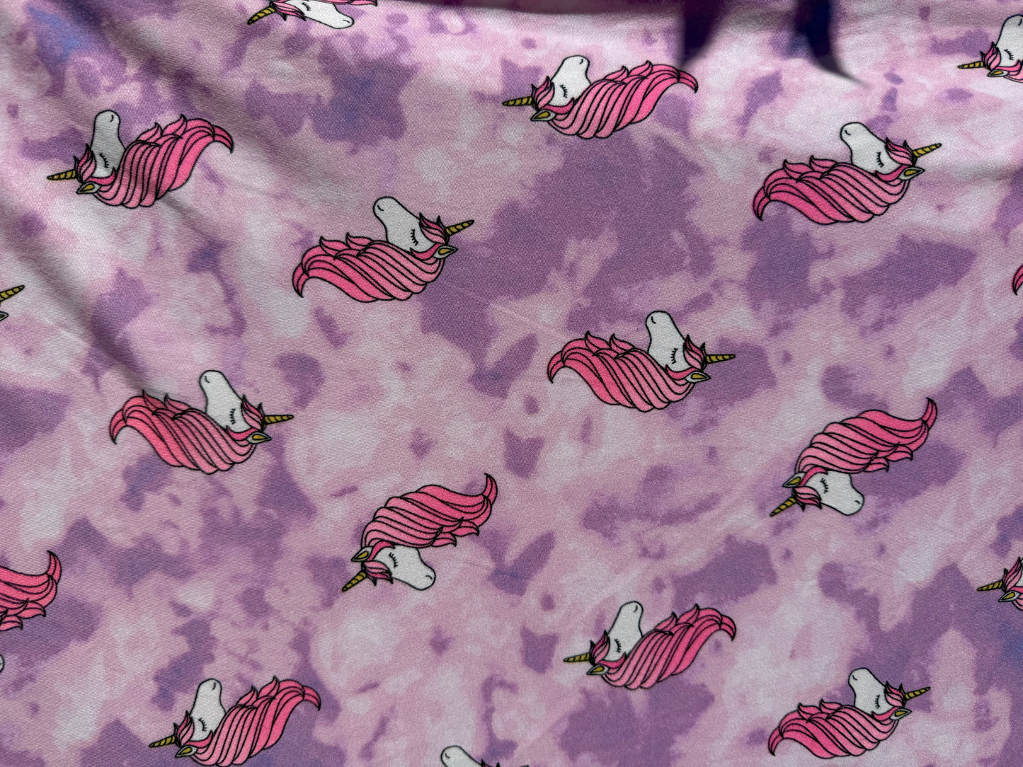 Purple Pink White Yellow Tie-dye Unicorn Animal Polyester Spandex Jersey Knit "Pastel Dreams"