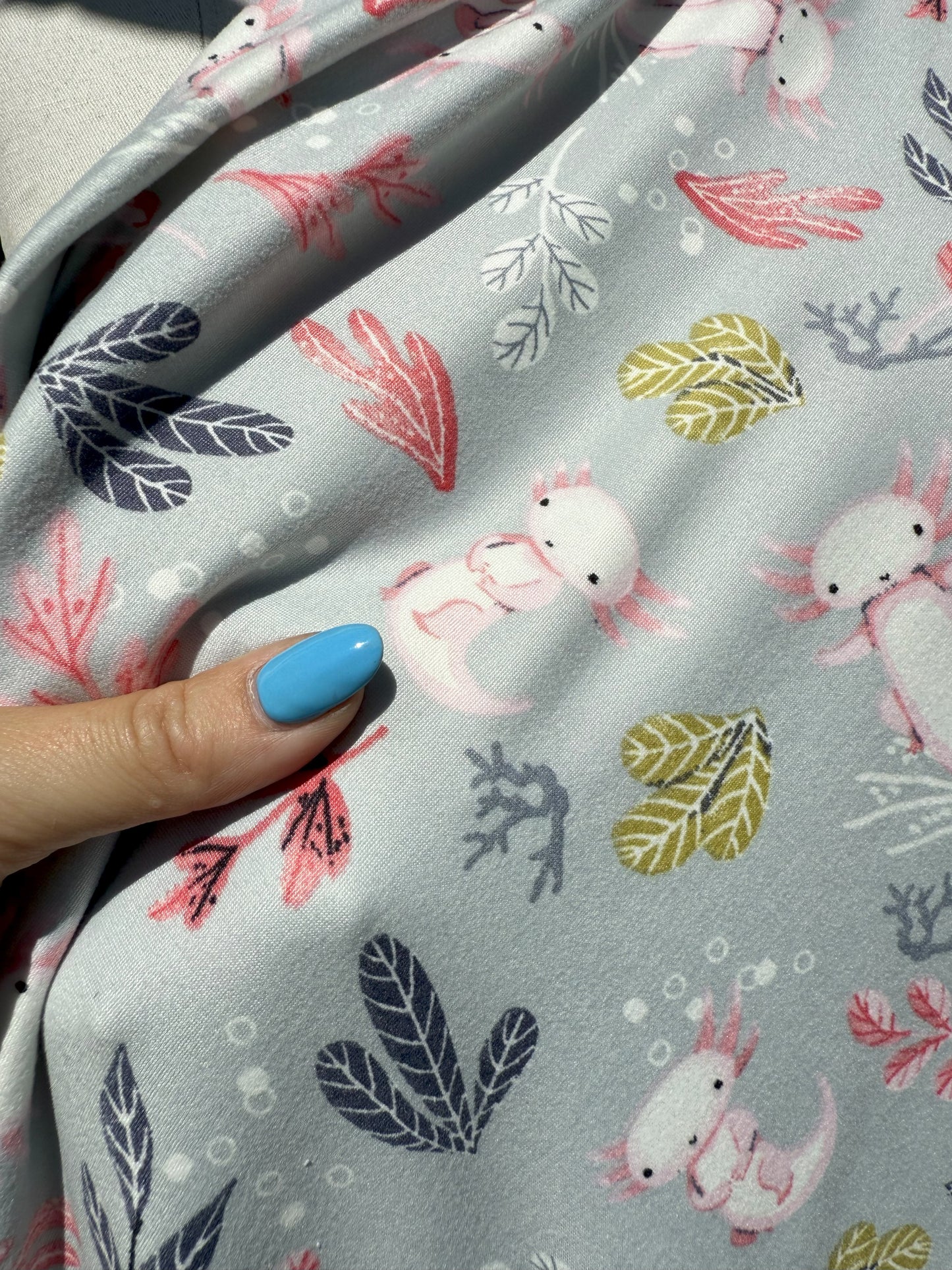 Blue Pink Green White Axolotls Animal Grey Polyester Spandex Jersey "Fairy Pond Friend"