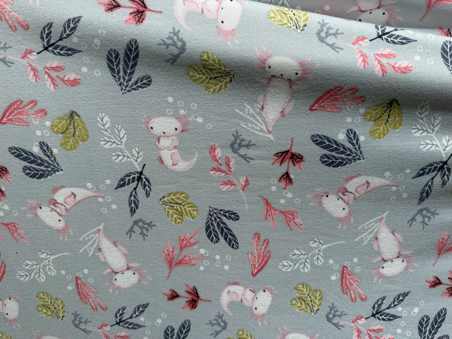 Blue Pink Green White Axolotls Animal Grey Polyester Spandex Jersey "Fairy Pond Friend"