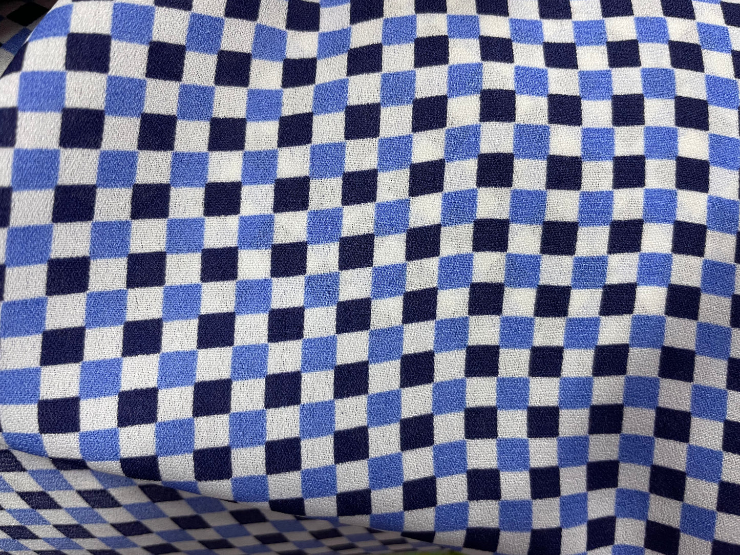 Blue Navy White Mini Checker Crepe Polyester "Cloud Checkmate"