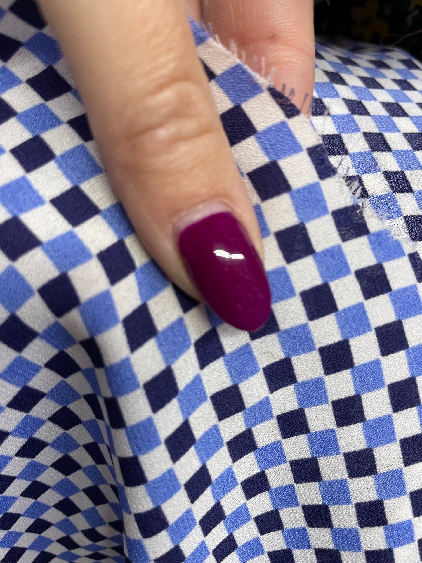 Blue Navy White Mini Checker Crepe Polyester "Cloud Checkmate"