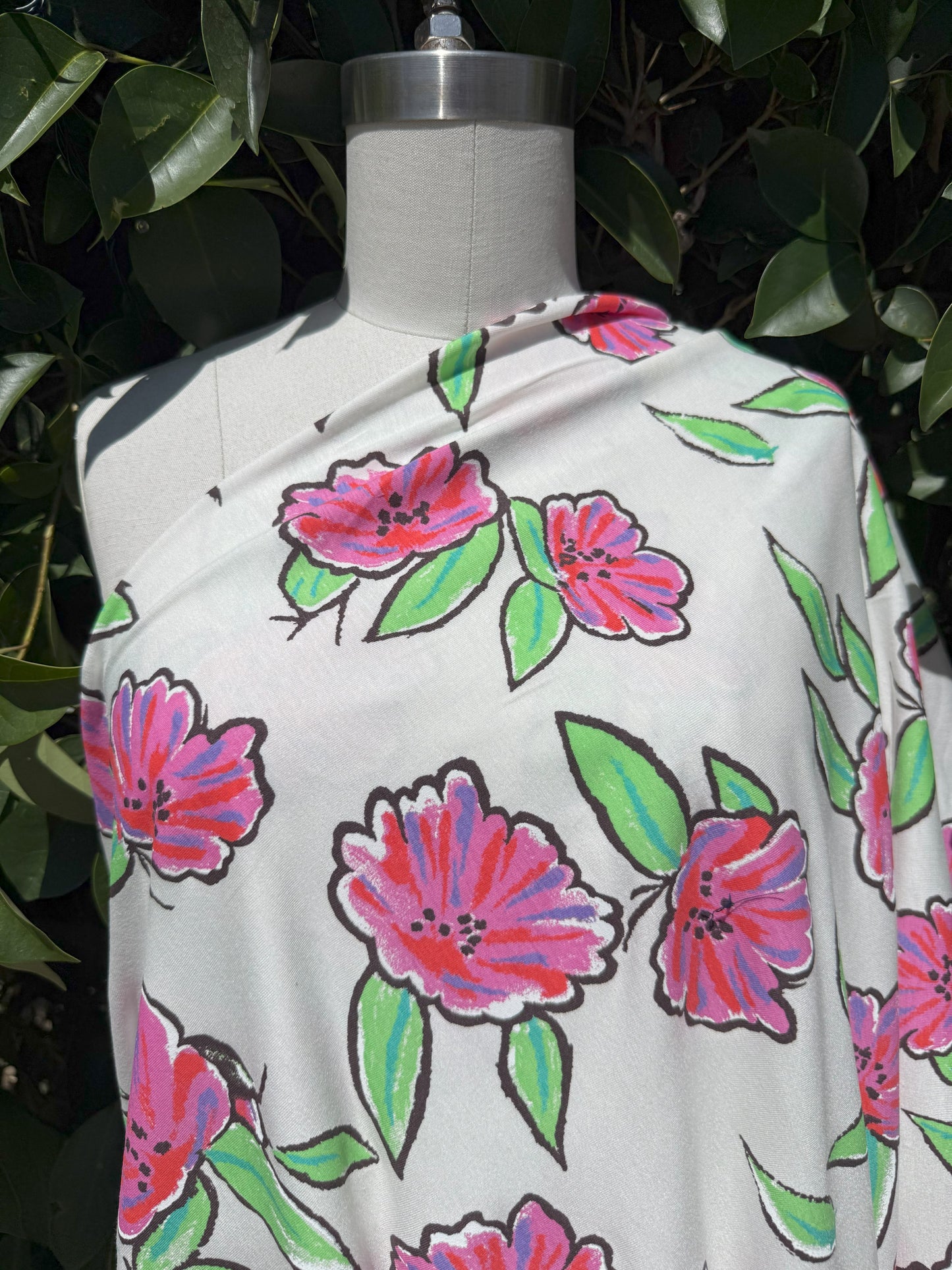 Pink Purple Green Black Red Illustration Floral Vintage Cotton Jersey "Rachel Blooms"