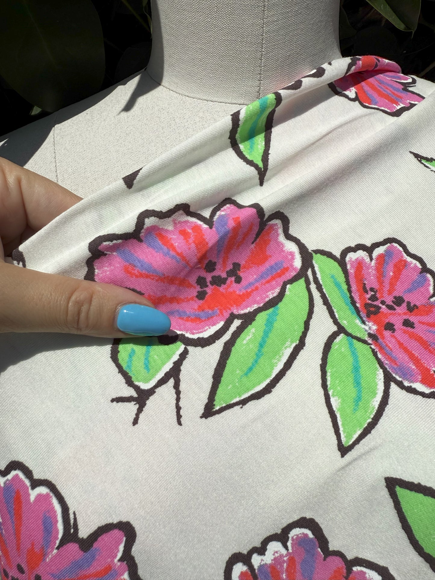 Pink Purple Green Black Red Illustration Floral Vintage Cotton Jersey "Rachel Blooms"