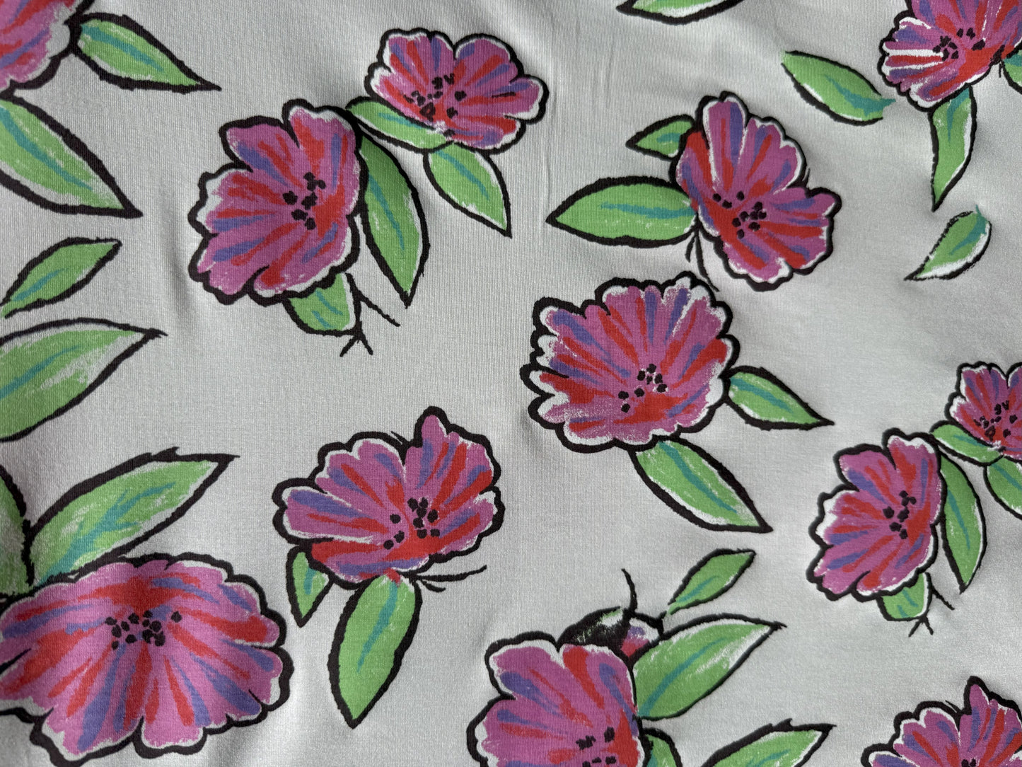 Pink Purple Green Black Red Illustration Floral Vintage Cotton Jersey "Rachel Blooms"