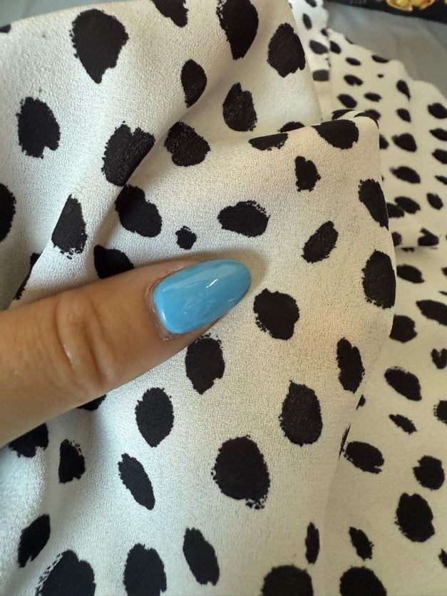 Black White Abstract Dot Dalmatian Print Polyester Crepe "Seeing Spots"