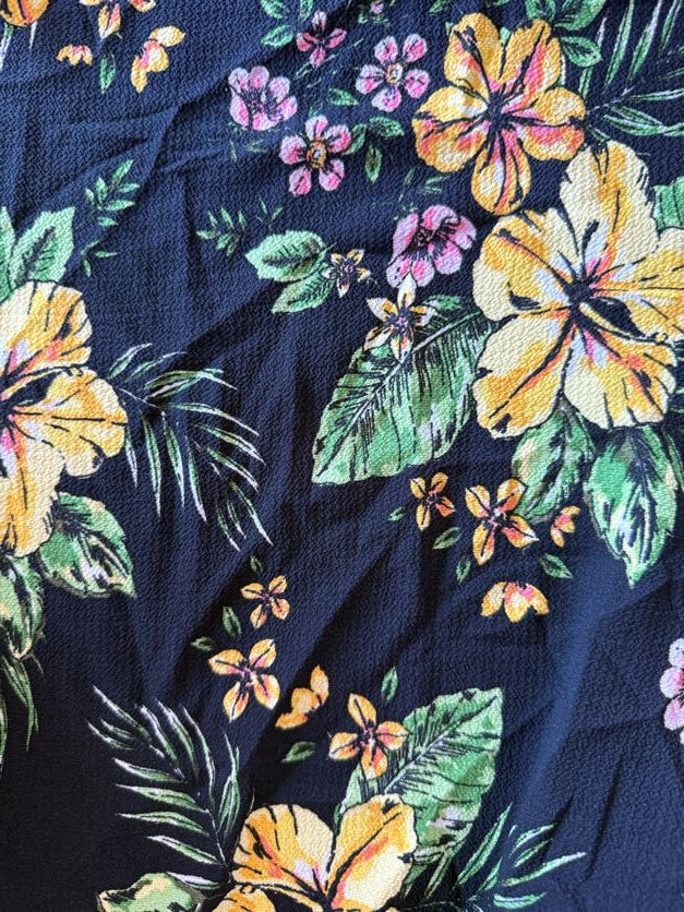 Green Orange Pink Navy Blue Yellow White Large Floral Print Polyester Crepe "Flowing Florals "