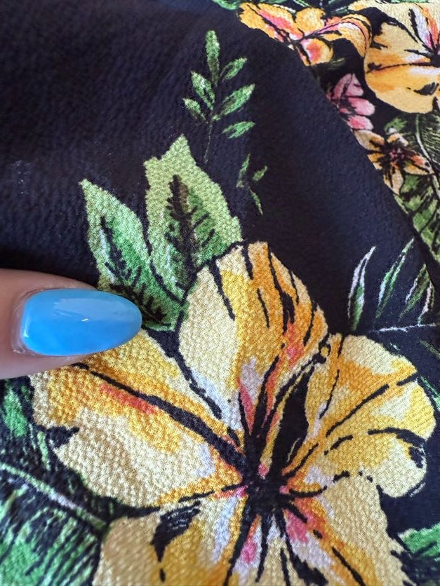 Green Orange Pink Navy Blue Yellow White Large Floral Print Polyester Crepe "Flowing Florals "