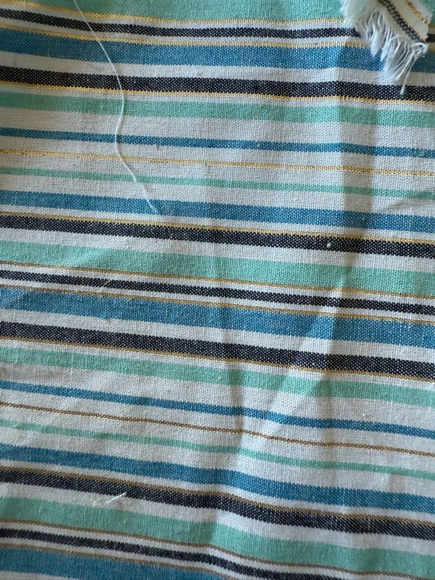 Blue Navy Gold White Stripe Cotton Spandex Gold Lurex Poplin "Seafoam Daze"