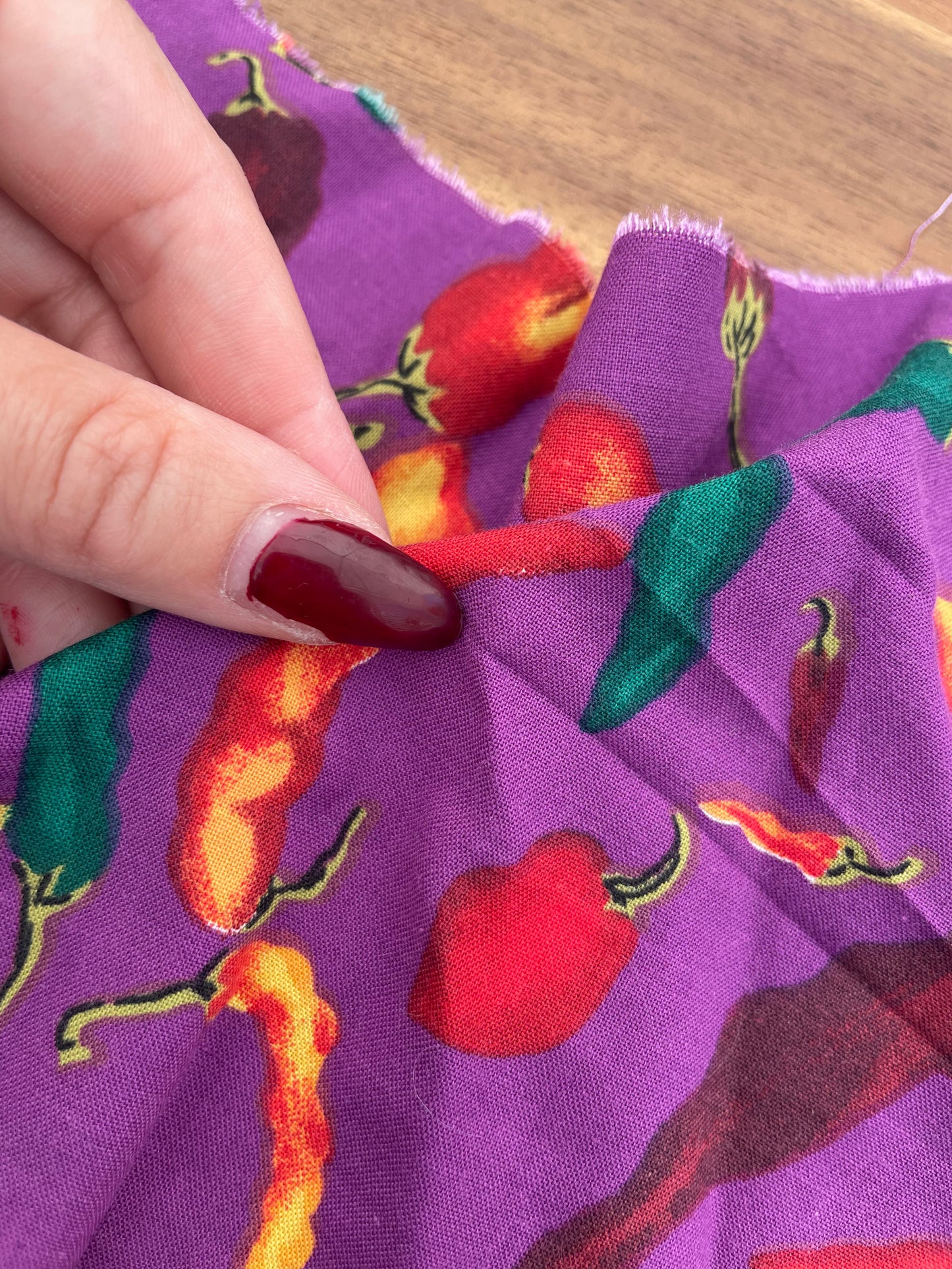 Purple Red Yellow Chili Pepper Southwest Vintage 90's Cotton Woven Poplin 'Tias Spicy Salsa'